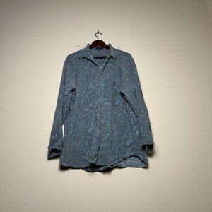 VTG Revenge Shirtmakers Hawaiian Beach Button Up Casual Shirt Men XL Blue Long